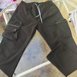 Men's Black Cargo Jogger Pants with Drawstring Waist